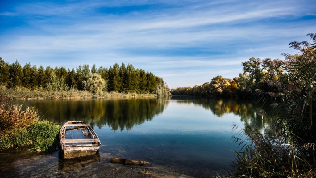 boat in autumn scene